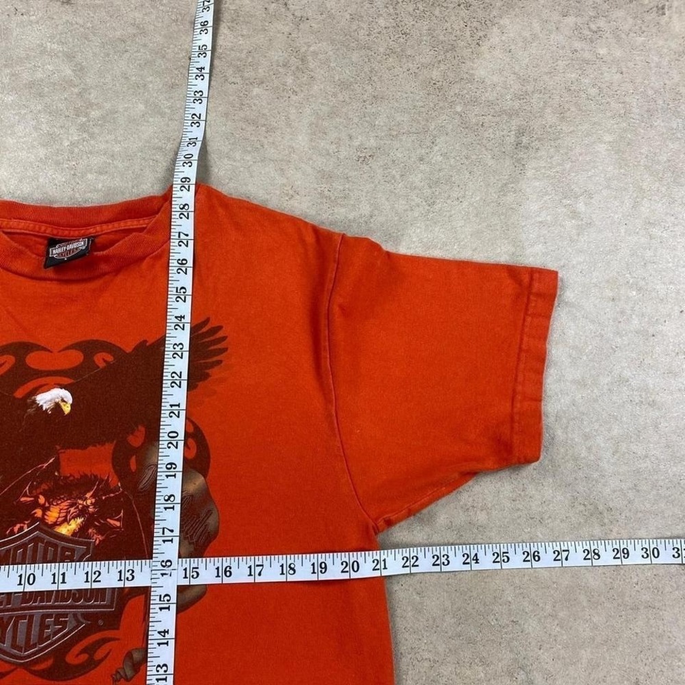 Vintage 90s Harley Davidson Shirt Size Large Orange Detroit Michigan Biker Eagle - Picture 4 of 4